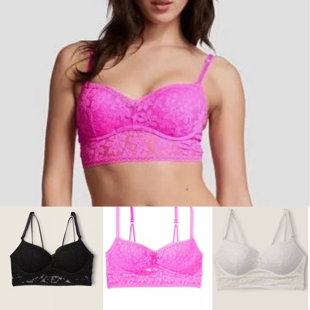 PINK soft Lace Bralette Push Up - only 1 remaining -in shade Pink Berry